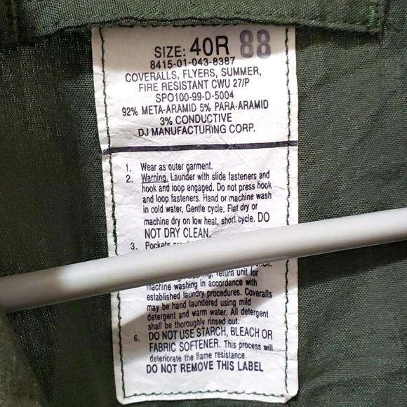 Military Issue Men's Flyers Summer Fire Restraint Coveralls CWU 27/P - Picture 2 of 8